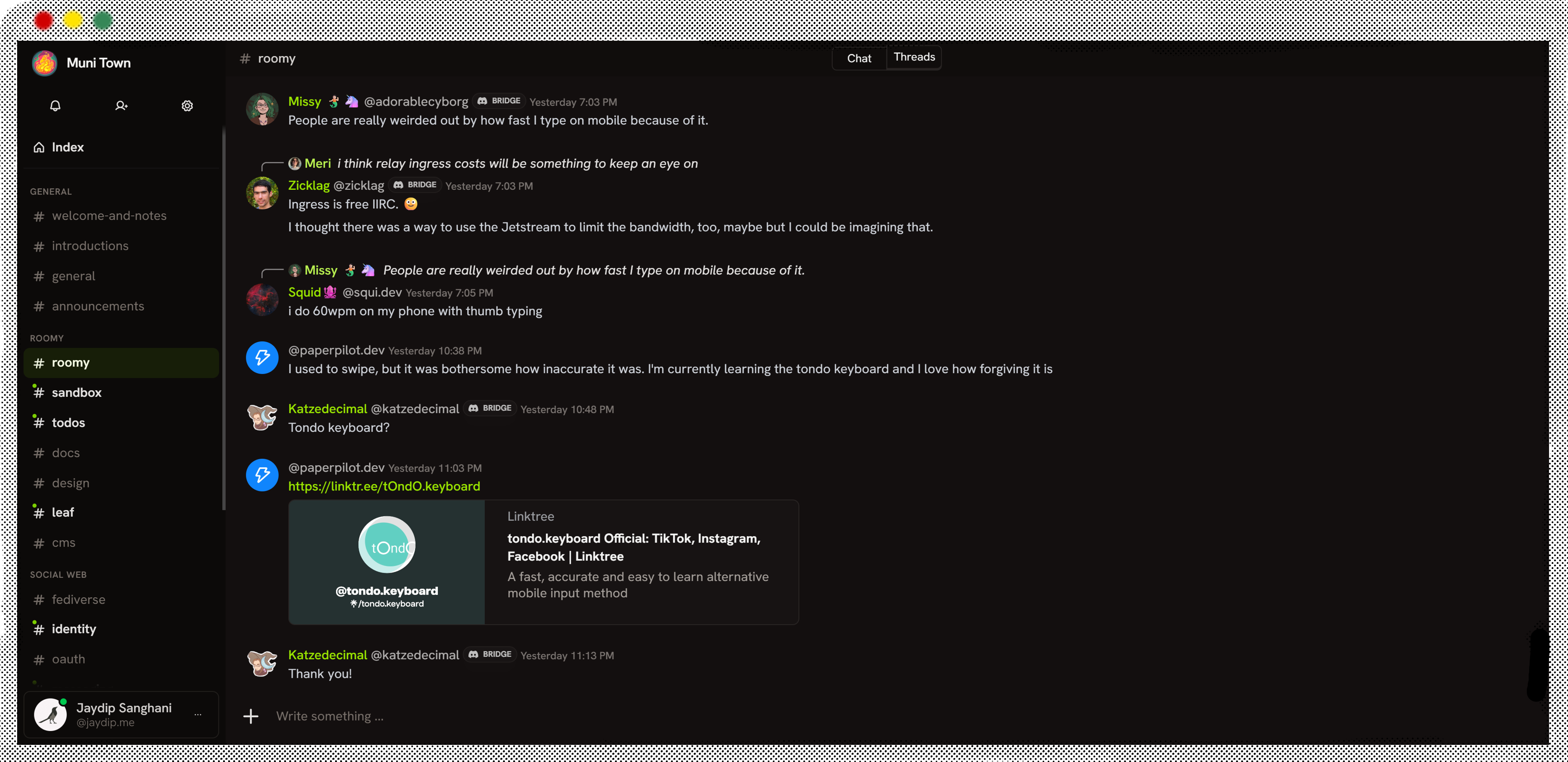chat interface of roomy