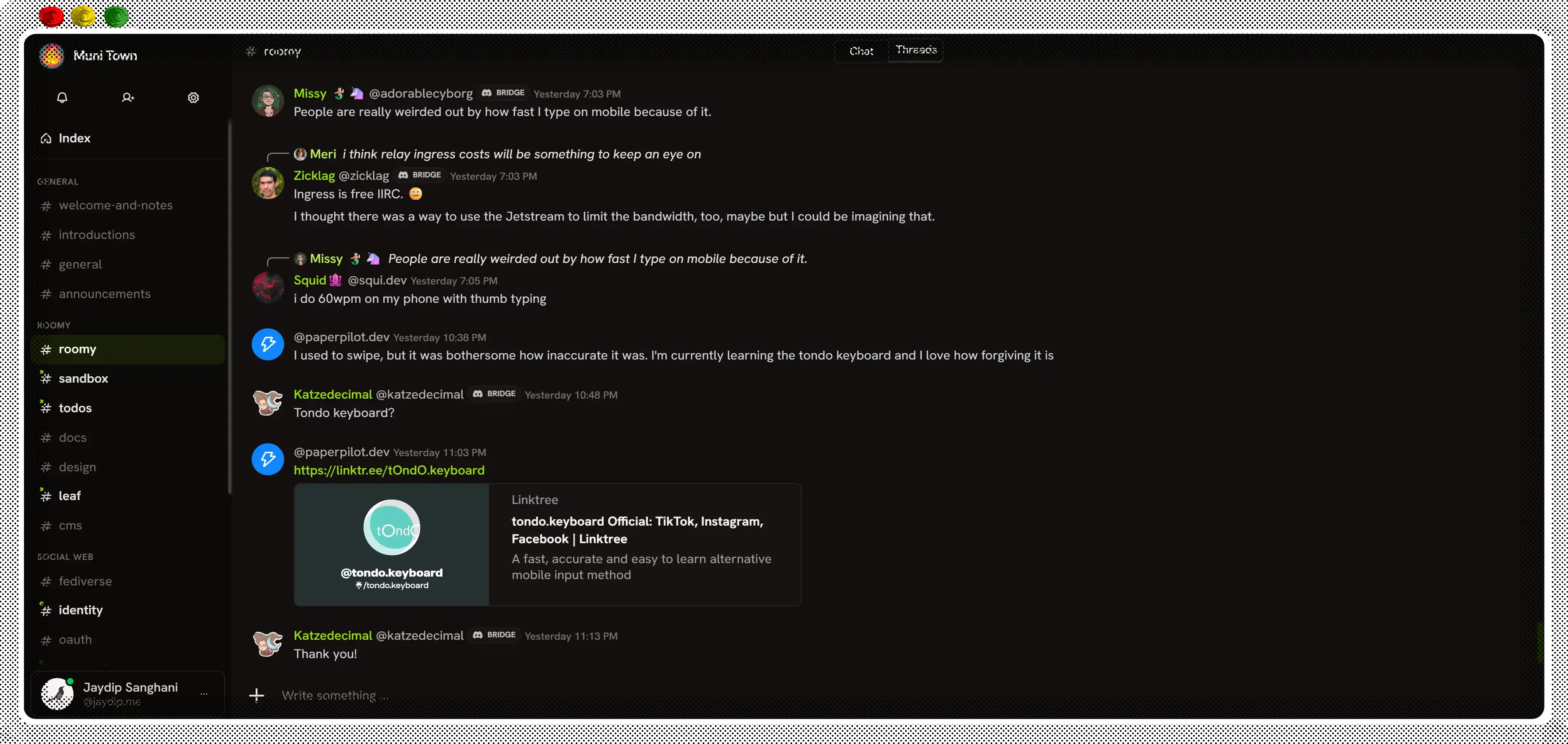 chat interface of roomy